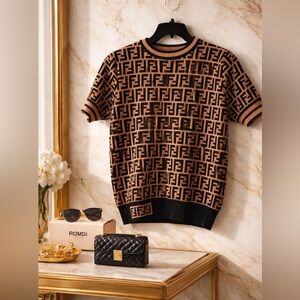 Men’s or Women’s Designer Black and Brown Logo Crewneck Sweater Size S